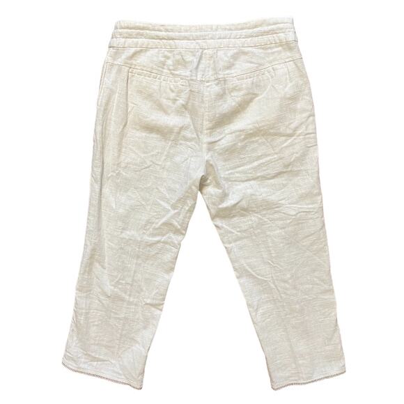 THE EARTH COLLECTION Linen Cotton Straight Leg Cropped Pants in Ivory SZ 10 - Picture 6 of 10